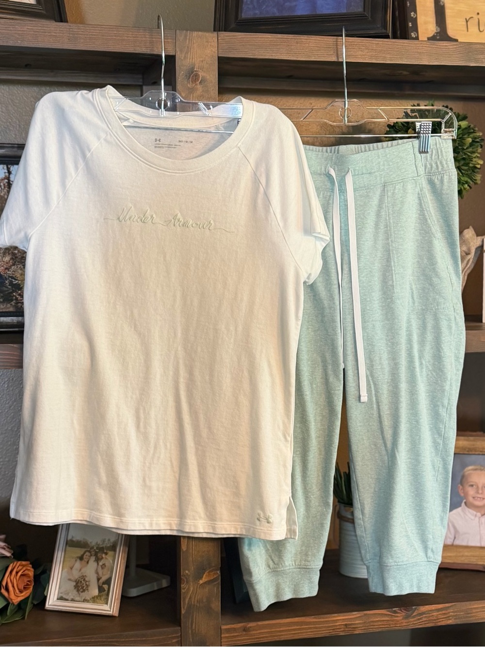Under Armour White Tee with Mint Green Joggers Lounge Set